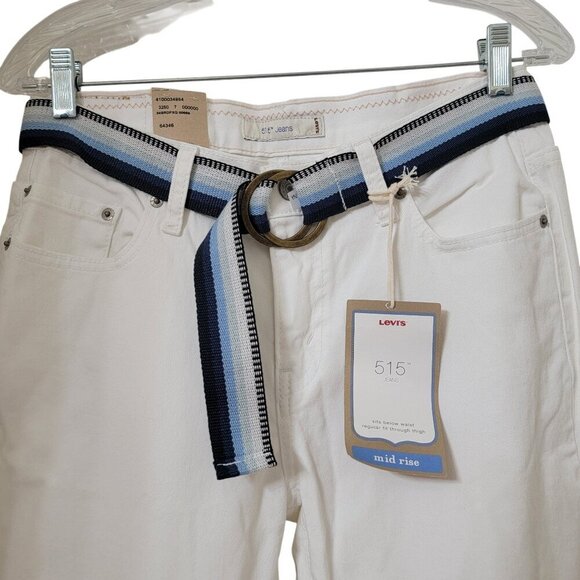 Levi’s Size 6 White 515 Capri Mid Rise Regular Fit Jeans with Belt, NEW w/Tag - Picture 2 of 16